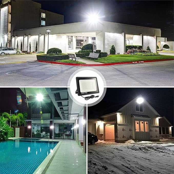 2Pack LED Flood Light Outdoor,250W LED Work Light 25500lm with 6FT US Plug,IP66 Waterproof Exterior Security Lights,6000K Daylight White Outside Floodlights Slim Design for Playground Yard