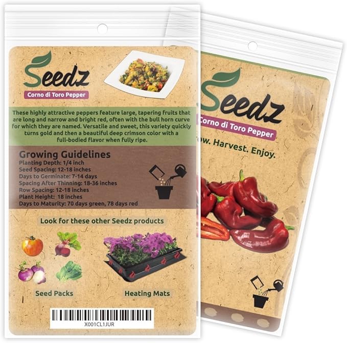 Organic Pepper Seeds, APPR. 100, Corno di Toro Pepper, Heirloom Vegetable Seeds, Certified Organic, Non GMO, Non Hybrid, USA