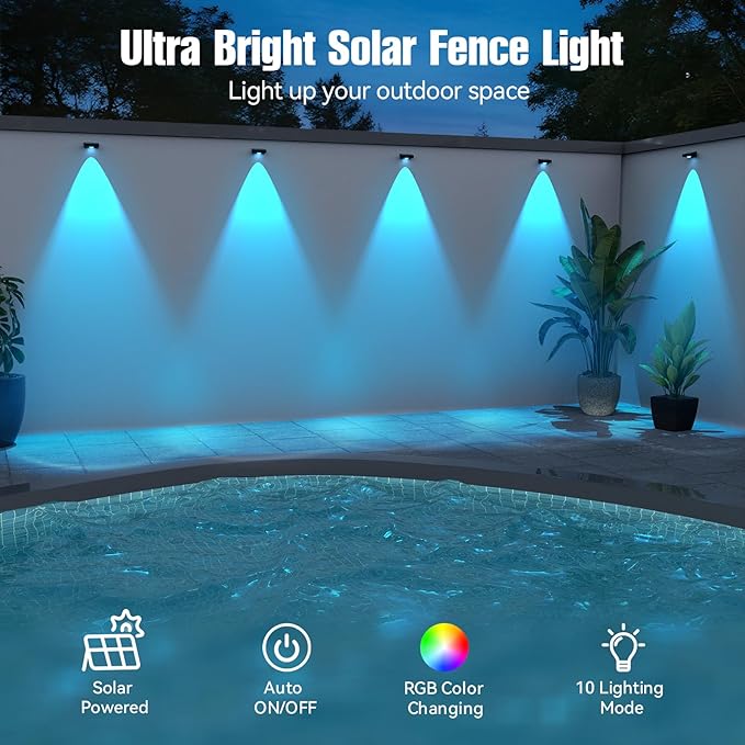 Solar Led Wall Light,Rgb Color Changing Spotlight - Waterproof Outdoor Garden Path Lighting Patio Fence Lights,10 Modes Auto On/Off,Ip44 Abs Material,No Wiring Needed For Yard & Courtyard (12 P)