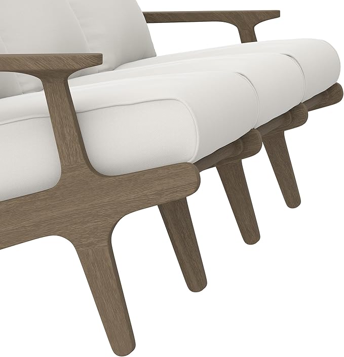 Modway Saratoga Teak Outdoor Patio Sofa in Weathered Gray White – 3 Seater Couch with Weather-Resistant Cushions – Wooden Outdoor Furniture Sofa