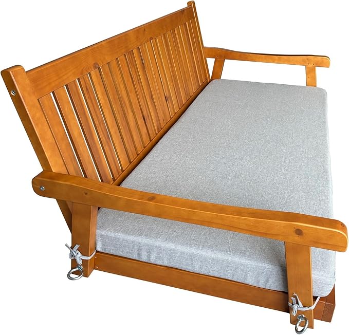 6 FT Wooden Porch Swing Bed with Thick Cushion ā Outdoor Hanging Daybed for Patio or Porch, Solid Fir Wood Frame, Weather-Resistant, Heavy Duty 1000 LBS (Teak Tone)