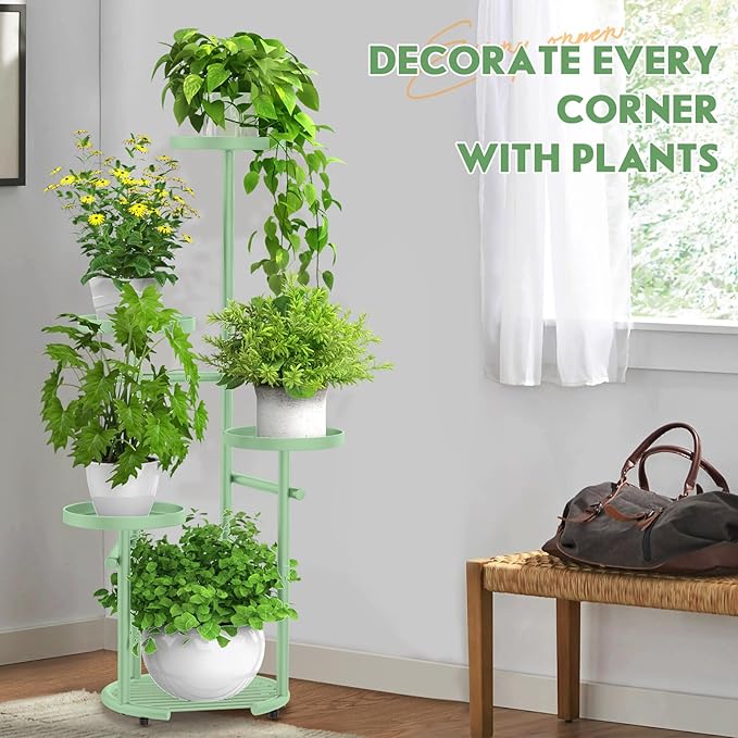 TOSKING 5 Tier Metal Plant Stand Indoor, Plant Shelf, Corner Shelf Flower Pot Stand for Outdoor Plant Stand for Living Room Balcony Garden Patio Bedroom (Green, 42in)