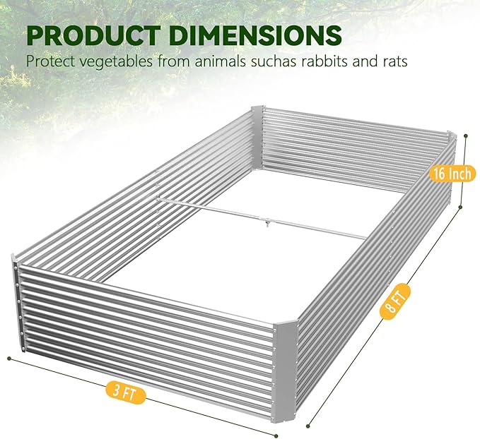 2 Pack Tall 8x3FT Raised Beds for Gardening, Corrugated Galvanized Steel Raised Garden Bed, Outdoor Metal Above Ground Garden Bed for Vegetables and Flowers(Rectangular)