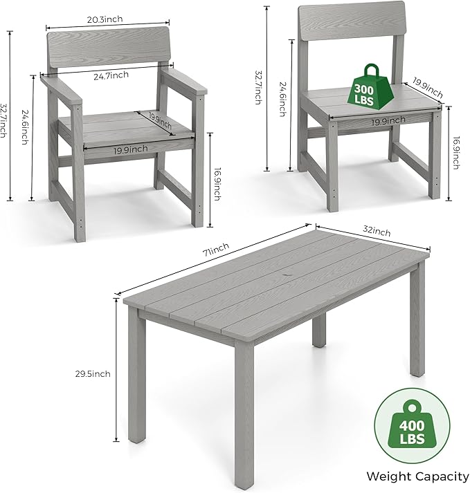 10-Piece HIPS Patio Dining Set for 8 Person Outdoor Dining Sets with Umbrella Hole Tables and Chairs Furniture Set All Weather Proof for Garden, Backyard, Poolside