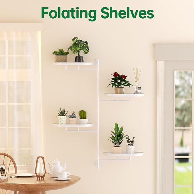 Rotating Window Shelves for Multiple Plants Indoor,4-tier Metal Corner White Plant Stand Holder Floating Hanger Shelf for Wall,Windows Sill Gifts for Planter Lover to Enhance Home Decor