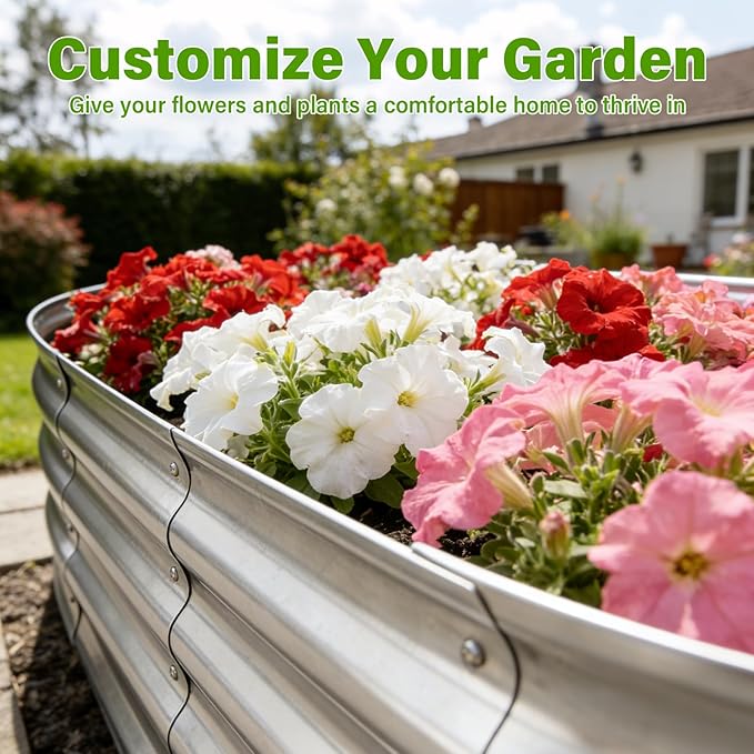 Galvanized Raised Garden Bed for Outdoor: 4X2X1ft Durable Metal Vegetable Plant Container Kit - Oval Planter Box for Gardening Flower Trough (2 Pack)