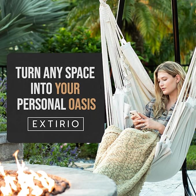 Hanging Hammock Chair Swing โ Hanging Chair Outdoor & Indoor - Hammock Swing Chair โ Quick & Easy Setup with Hardware Kit โ Durable & Spacious Full Body Support with 2 Plush Cushions โ Holds 440 Lbs