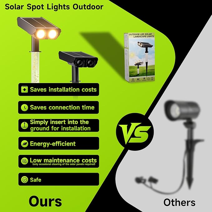 Solar Spotlights Outdoor Waterproof- 2 IN 1 Solar Spot Lights Outdoor with 2 Lighting Modes & PC Light Guide Column for Garden Yard Pathway | Warm Yellow 3000k Spotlights | IP65 Waterproof | 12 Pack