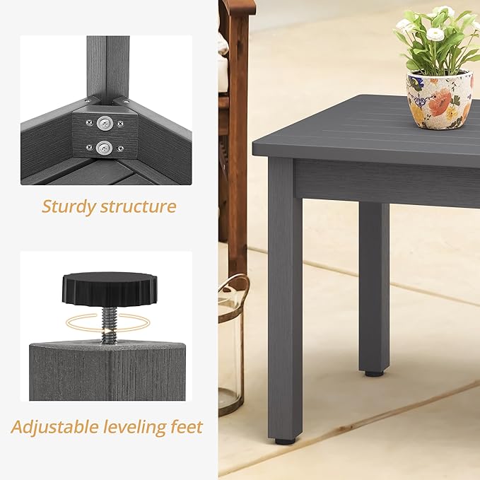 LUE BONA Outdoor Coffee Table Rectangle, HDPS Patio Coffee Tables for Outside, All Weather Patio Coffee Table with Slatted Tabletop for Deck, Garden, Balcony, Indoor or Outdoor Use, Dark Gray