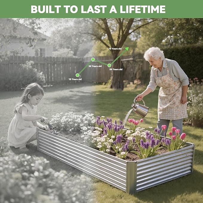 3 Pack Raised Beds for Gardening, Corrugated Galvanized Steel Raised Garden Bed, Outdoor Metal Above Ground Garden Bed for Vegetables and Flowers-36x18Inch(Rectangular)