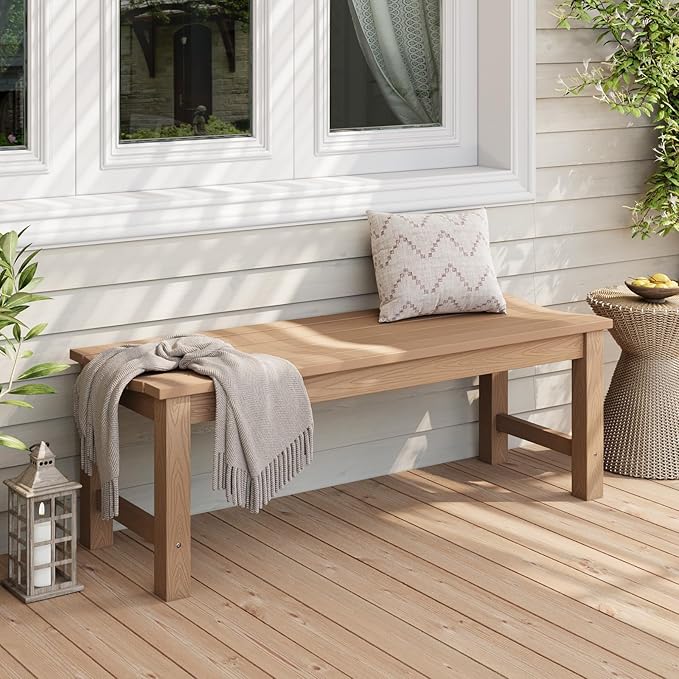 Stoog Outdoor Bench Set of 2, All-Weather HIPS Garden Bench with 800 lbs Weight Capacity, Never Rot or Fade, Teak