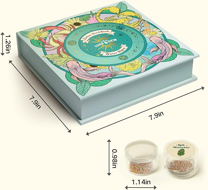 Lush&Dew Zodiac Garden Seed Bank, Gardening Gifts for Women Men, 12 Varieties Non-GMO Vegetables Herb Seeds in Seed Organizer, Magnetic Gift Box, Witchcraft Supplies with Moon Calendar (Water Signs)