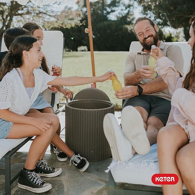 Keter Cool Side Table Cooler 3 in 1 Outdoor Patio Table and Ice Chest Storage, Ideal Hot Tub Table, Decor and Outdoor Patio Bar, Portable Bar, Cappuccino