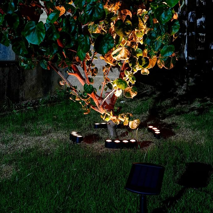 Solar Palm Tree Lights Outdoor, 2000MAH Ring LED Landscape Uplights for Tree, IP65 Waterproof, 2-In-1 (Sticked&Tied), Upgraded COB Flood Spotlights for Pathway, Garden, Yard, Decor(Warm-White)