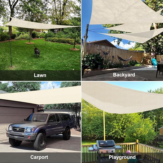 SUNLAX Sun Shade Sail 16' x 16' x 16' Butter Cream Triangle Canopy Sail Shade Cover UV Block Permeable Sunshade Outdoor for Patio Backyard (We Make Custom Size)