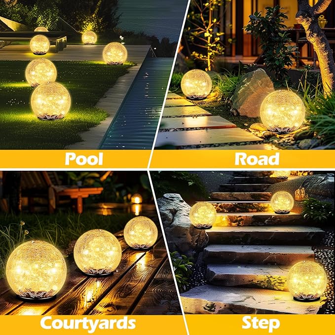 Coroor Garden Solar Ball Lights Outdoor Waterproof, 30 LED Cracked Glass Globe Solar Power Ground Lights for Path Yard Patio Lawn, Christmas Decoration Landscape Warm White(2 Pack 3.9'')