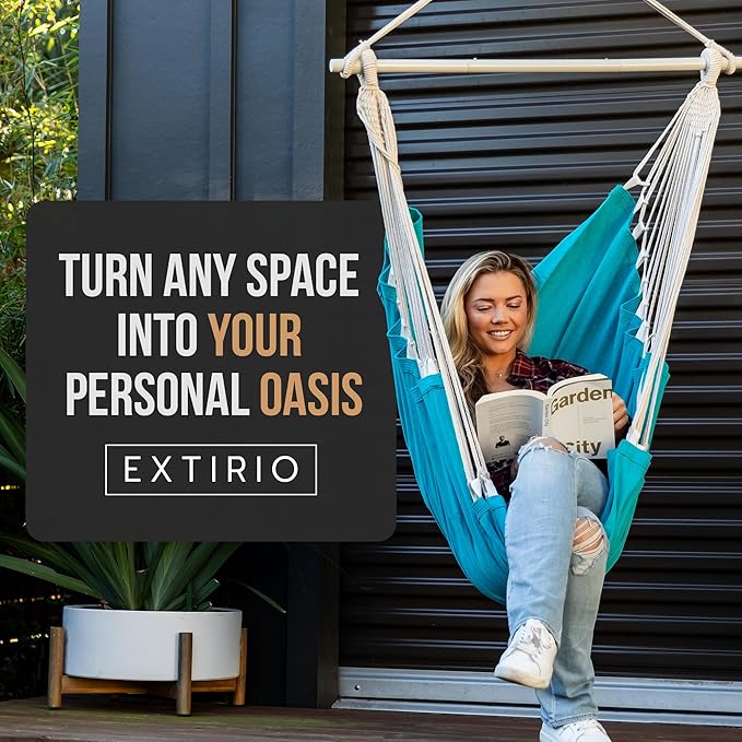 Hanging Hammock Chair Swing โ Hanging Chair Outdoor & Indoor - Hammock Swing Chair โ Quick & Easy Setup with Hardware Kit โ Durable & Spacious Full Body Support โ Holds 440 Lbs