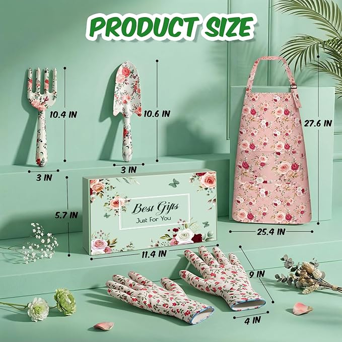 Gardening Gifts for Women, Gardening Tools for Mom Grandma Wife, Garden Tools with Hand Fork Trowel Gloves Apron, Gardening Supplies Kit Birthday Present Pink