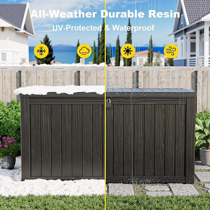 DRATO 180 Gallon Outdoor Storage Box, Large Waterproof Deck Box, Lockable Resin Storage Container with Reinforced Support for Patio Cushions, Garden Tools, UV-Resistant Outdoor Chest(Black,180 Gallon)