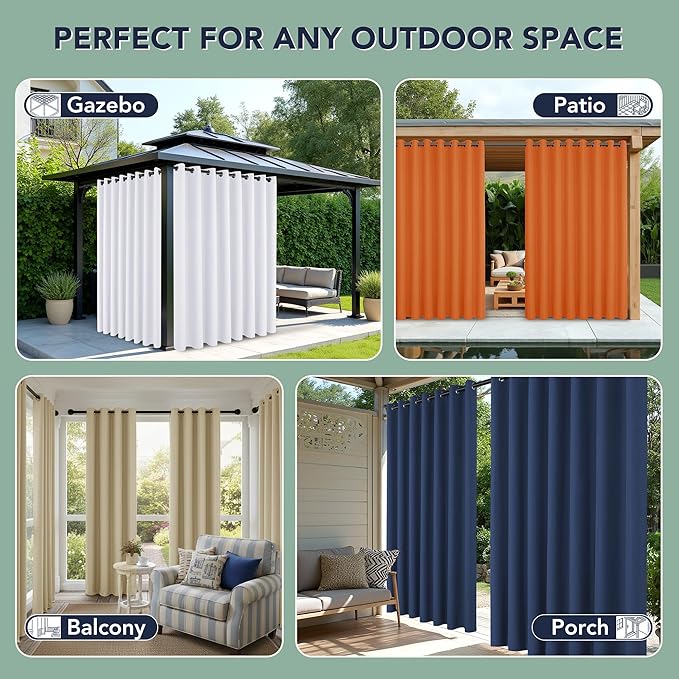 Outdoor Curtains for Patio Waterproof - 6 Panels Privacy Weatherproof Outside Curtains with Grommets for Pergola, Gazebo, Porch, Cabana, Balcony, 54 x 120 Inch, Cream