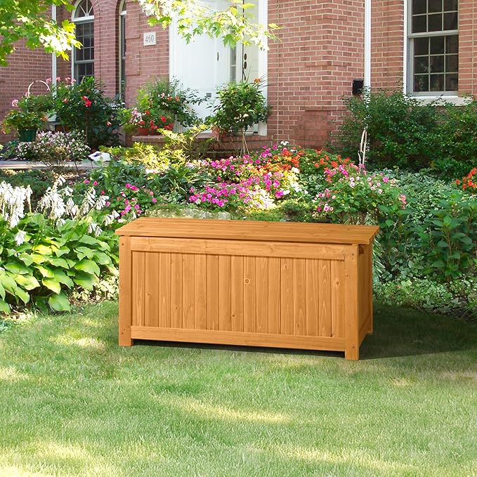 VINGLI Outdoor Wood Bench with Planter Boxes, 2-in-1 All-Weather Porch Bench Seat & Open-Ended Wooden Raised Garden Bed, for Balcony Yard Patio (Rectangle)