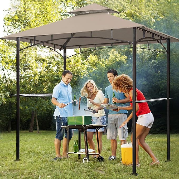 Eurmax USA High Performance Grill Gazebo Canopy Replacement Cover 5x8 BBQ Shelter Top(Beige