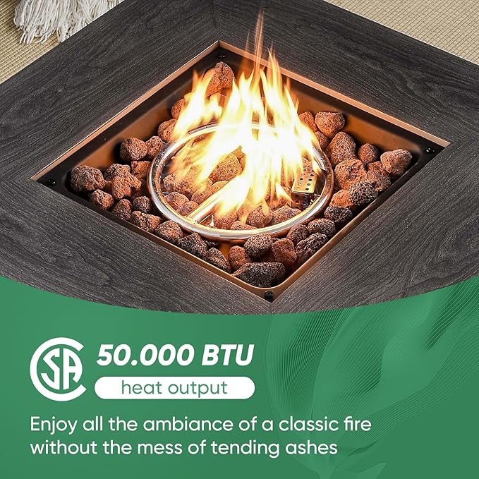 Belord 7 Pieces Patio Furniture Set with 50000BTU Propane Fire Pit Table: Wicker Patio Conversation Set with Outdoor Club Chairs Patio Couch Metal Side Table, All Weather Brown Rattan
