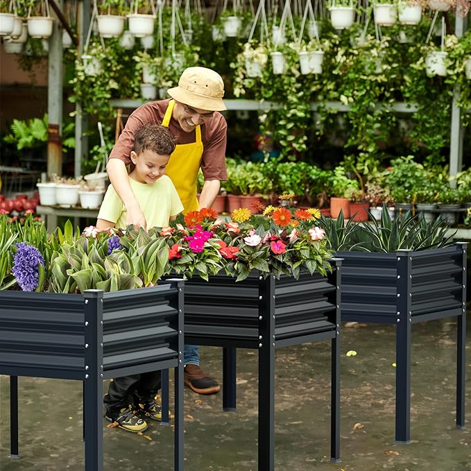 Raised Garden Bed with Legs, 48×24×32in Galvanized Raised Garden Beds Outdoor Elevated Metal Planter Box for Gardening Vegetables Flowers Herb (Black)