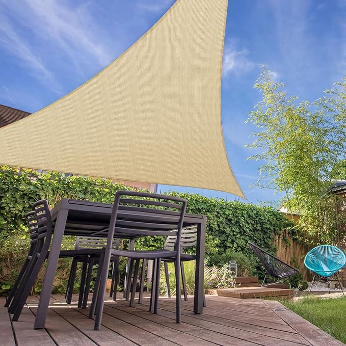 E&K Sunrise 17' x 17' x 17' Sun Shade Sail Triangle Canopy Shade Cover UV Block for Patio Backyard Garden Outdoor (Sand)