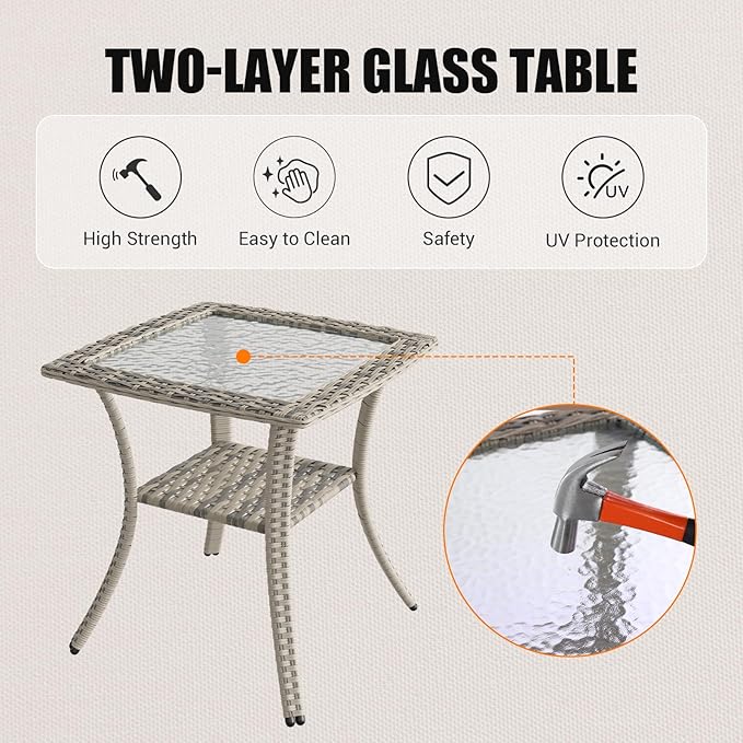 15-Piece Outdoor Patio Furniture Set with Rocking Swivel Chair Wicker Sectional Sofa Set, Patio Conversation Set with Thickened Cushions & Coffee Table for Garden, Backyard, Light Green