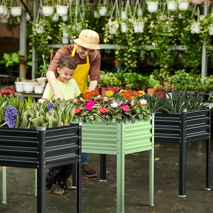 Raised Garden Bed with Legs, 48×24×32in Galvanized Raised Garden Beds Outdoor Elevated Metal Planter Box for Gardening Vegetables Flowers Herb (Green)