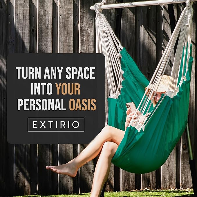 Hanging Hammock Chair Swing โ Hanging Chair Outdoor & Indoor - Hammock Swing Chair โ Quick & Easy Setup with Hardware Kit โ Durable & Spacious Full Body Support โ Holds 440 Lbs
