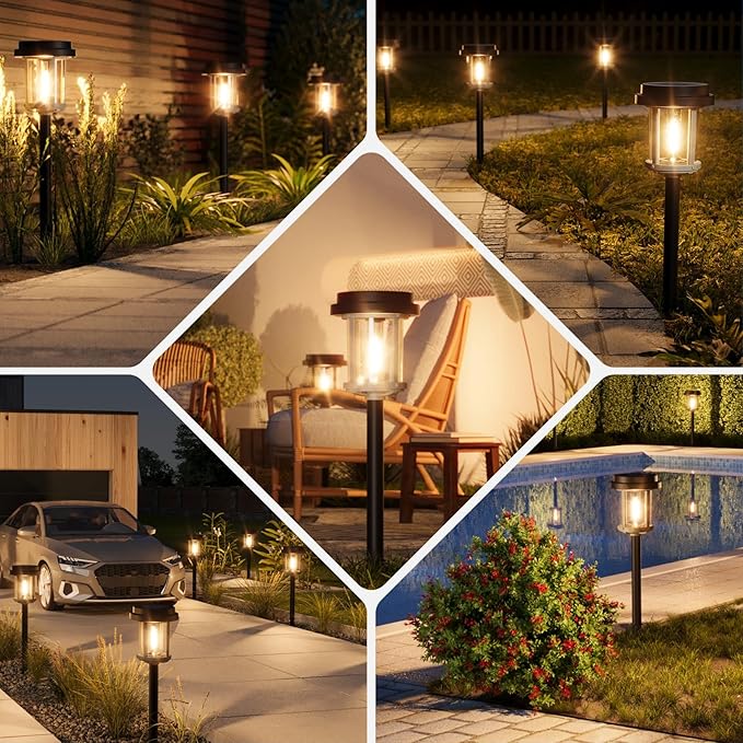 XMCOSY+ Solar Pathway Lights, 20 LM Bright Solar Lights Outdoor Waterproof IP65, Metal Outdoor Light for Outside Garden Path Yard Walkway Driveway (Black & Grey)