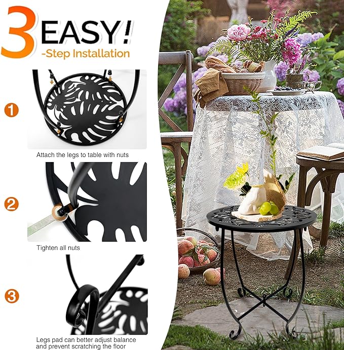 Fashion&cool 2 Pack Outdoor Side Tables for Patio,14 Inch Weather Resistant Metal Round Outdoor Plant Stand Side Table, for Patio Yard Porch Balcony Garden Bedside Indoor Outdoor