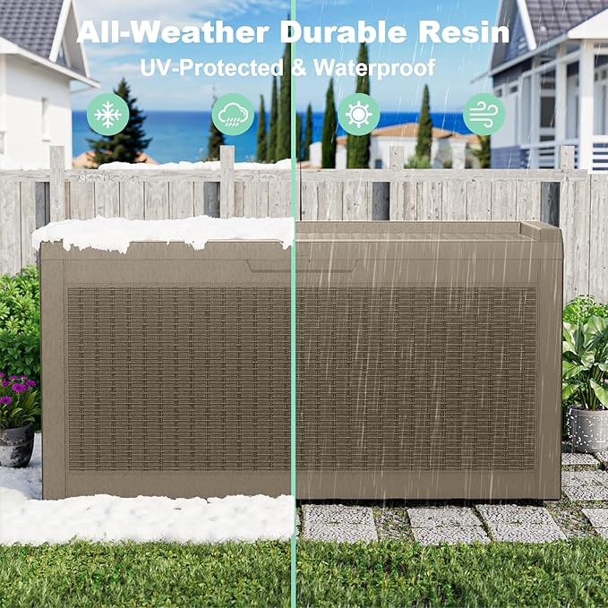 DRATO 60 Gallon Deck Box, Waterproof Resin Large Outdoor Storgae Box for Patio Furniture, Patio Cushions, Gardening Tools, Pool Supplies, Lockable(Gray,60 Gallon)