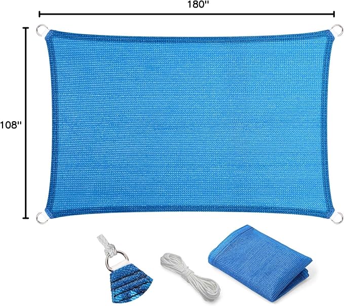Eden's Decor Straight Flat-Edged Sun Shade Sail Rectangular 9' x 15' Blue UV-Blocking Outdoor Canopy Fabric Cloth Awning for Pergola Patio Garden Backyard Custom Size