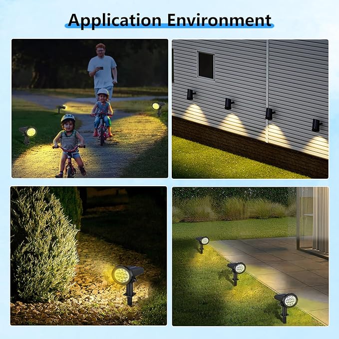 Solar Spot Lights Outdoor,Solar Lights Outdoor Waterproof IP68,Dark Sensing Auto On/Off,Suitable for Garden, Corridor Landscape Lighting and Flag Lighting (Warm White, 2-Pack)