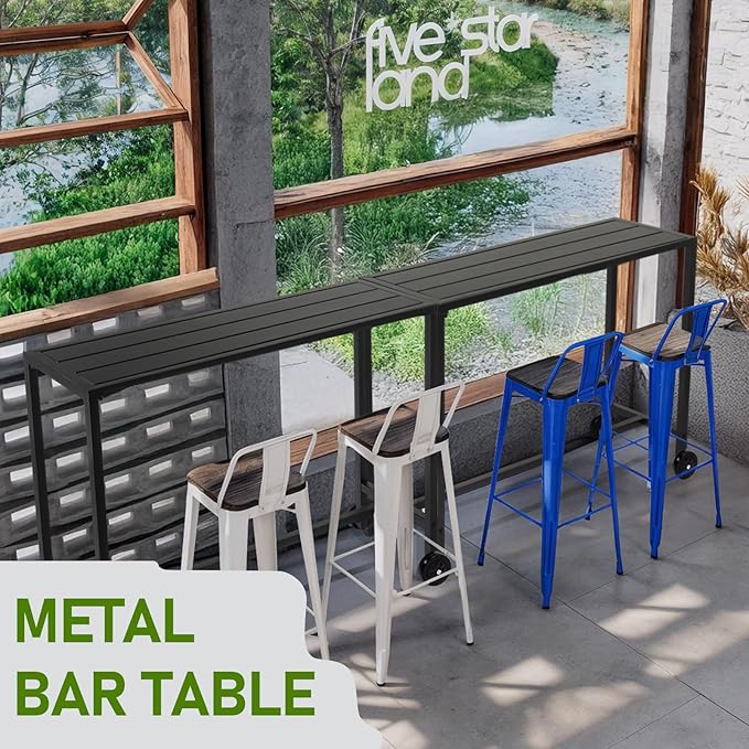 Outvita Outdoor Bar Table, 37" Height Wheeled Patio Pub Table with Waterproof Frame and Adjustable Foot for Hot Tub, Patio, Backyard, Balcony, Hallway, Bistro Rectangle, Black