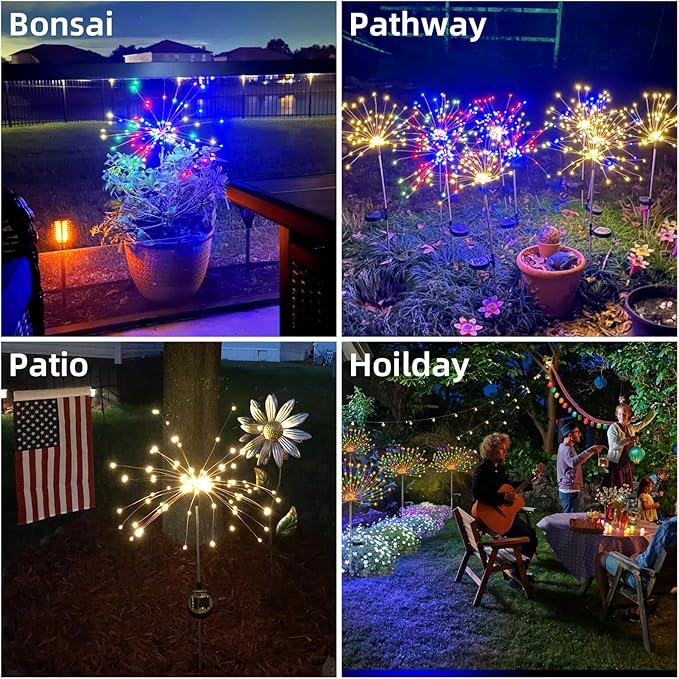 YOTOZU 4 PCS Solar Firework Light, Outdoor Solar Garden Decorative Lights 120 LED Powered 40 Copper Wires String DIY Landscape Light for Walkway Pathway Backyard Decoration Parties Perfect Gifts(Red)