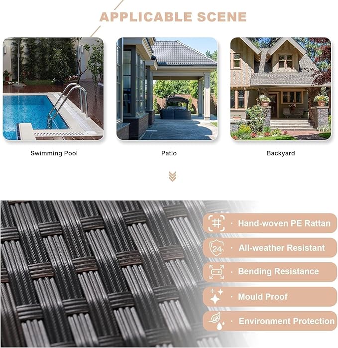 Kullavik 14 Pieces Outdoor Patio Furniture Set,Sectional Rattan Sofa Set Brown PE Rattan Wicker Patio Conversation Set with Tempered Glass Coffee Tables and Washable Cushions Covers,Sand