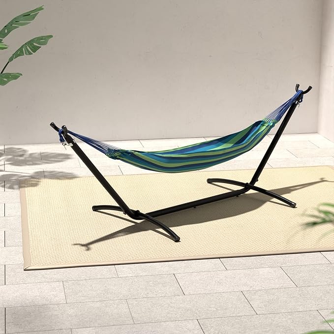 Amazon Basics 2 Person Heavy Duty Portable Sturdy Hammock Stand for Outside, Easy Assembly, Includes Carrying Case, 9 foot, Black