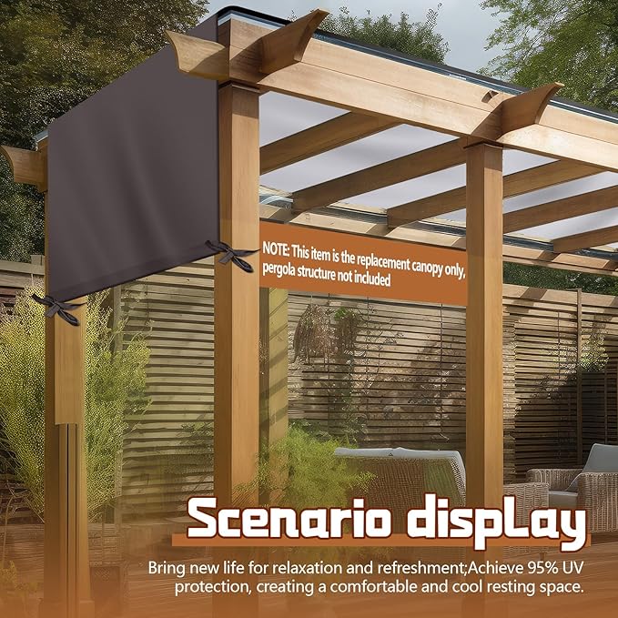Universal Pergola Replacement Canopy Outdoor Canopy Shade Cover Waterproof Shade Top Cover for Outdoor Patio Porch Backyard(12 x 9 ft,Coffee)
