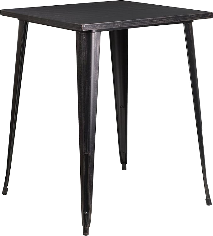 EMMA + OLIVER Commercial Grade 31.5" Square Black-Gold Metal Indoor-Outdoor Bar Height Table