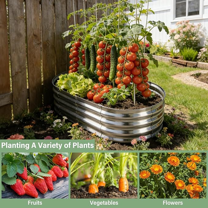 TATAANTY Galvanized Raised Garden Bed for Outdoor: 4x2x1ft Durable Metal Vegetable Plant Container Kit - Oval Planter Box for Gardening Flower Trough (2 Pack)