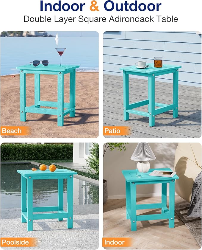 YEFU Outdoor Side Table for Patio: 16" HIPS Weather - Resistant Adirondack Tables - Waterproof Small Square End Tables for Backyard Living Room Bedroom - Indoor Outdoor Durable Table Aruba
