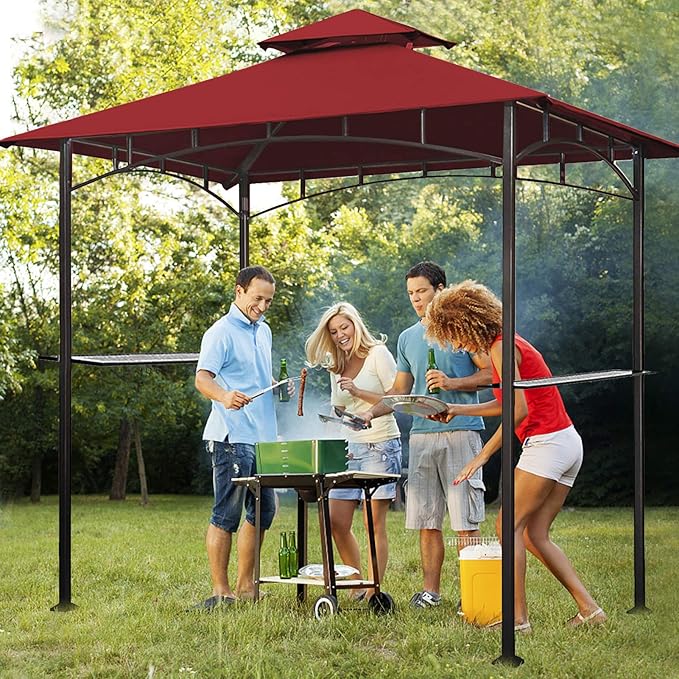 Eurmax USA High Performance Grill Gazebo Canopy Replacement Cover 5x8 BBQ Gazebo Shelter Top(Burgundy)