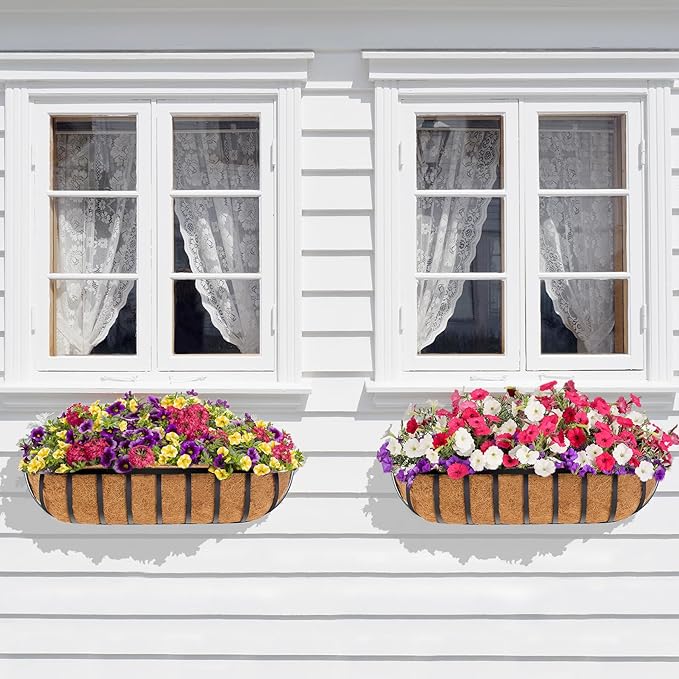Y&M 24" Coco Liner for Window Box Deck Basket Planter Trough Coconut Fiber Liners, 2pcs Trough Coco Liner Pre-Formed Replacement