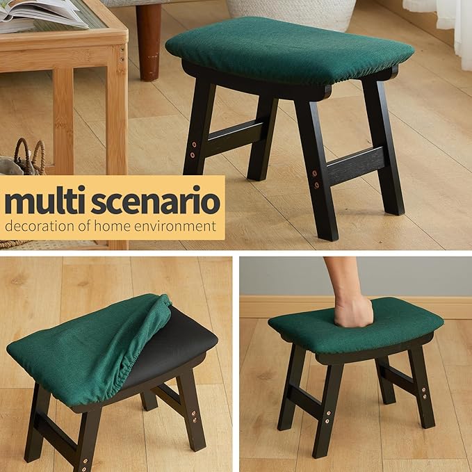 Foot Stool Ottoman Foot Rest Under Desk,Small Stool for Living Room, Bedroom and Kitchen (Black Legs - Green Stool Surface)