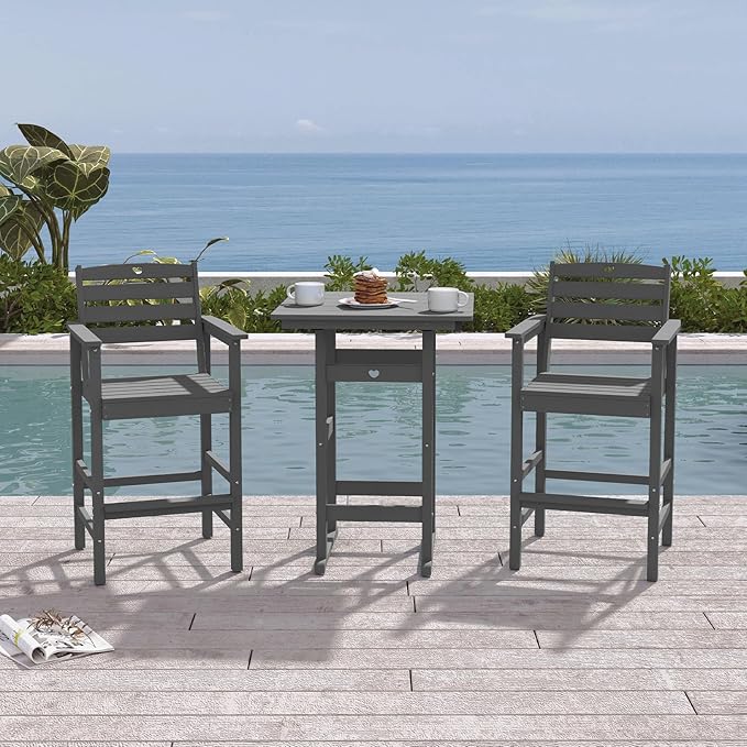 Patio Bar Table,Adirondack Chairs and Table 4 Pieces Set, Bar Height Chairs Set of 4, Outdoor Bar Stools Set,Weather-Resistant Outdoor Furniture for Deck, Balcony, Poolside Easy Assembly