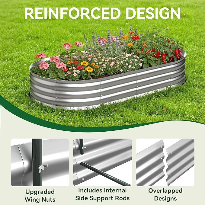 Raised Garden Bed with Self-Watering System, 6x3x1 ft Elevated Planter Boxes Outdoor with Mesh Cover, Oval Galvanized Raised Beds for Gardening,Vegetables,Flowers, Backyard, Patio